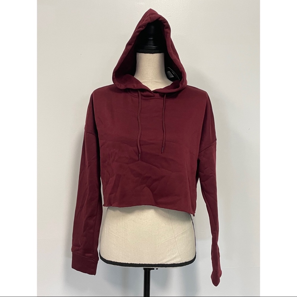 NWT Fashion Nova Cropped Hoodie Burgundy Size M